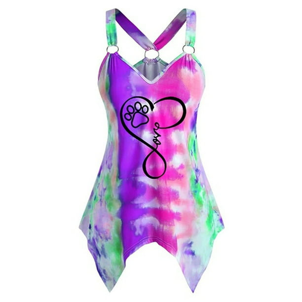 Landscap Women Tank Tops V-Neck Plus Size O Ring Shirts Tie-Dye Handkerchief Tank Top Sleeveless Loose Casual Blouse Landscap Women Tank Tops V-Neck Plus Size O Ring Shirts Tie-Dye Handkerchief Tank Top Sleeveless Loose Casual Blouse